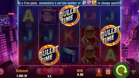 Agent Ace free game trigger — multiple Bullet Time scatter symbols on the reels